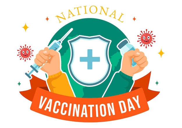 Vector nationale vaccinatiedag vector illustratie met vaccin spuit voor sterke immuniteit tegen bacteriën