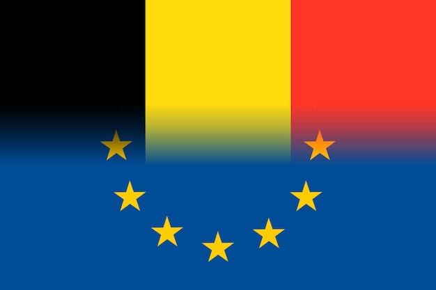 Nationale vlag van België met een cirkel van de EU