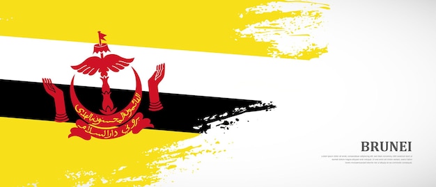 Nationale vlag van brunei met hand getrokken getextureerde borstel vlag banner achtergrond