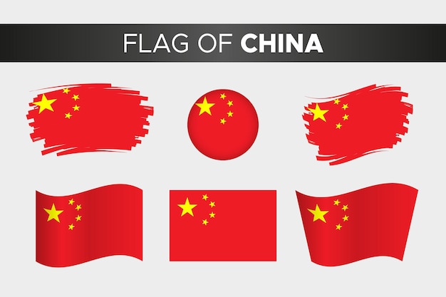 Nationale vlag van china in penseelstreek golvende cirkel knopstijl en plat ontwerp