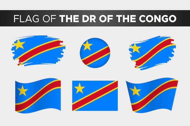 Nationale vlag van de democratische republiek congo in penseelstreek golvend knopstijl plat ontwerp