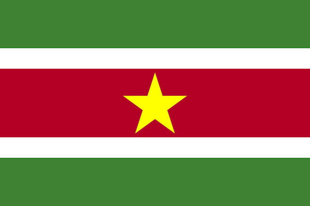 Nationale vlag van de republiek Suriname Surinaams patriottisch symbool met officiële kleuren Zuid-Amerika landidentiteit object Suriname vlag vectorillustratie in plat ontwerp voor web of mobiele app