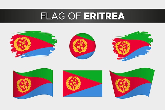 Nationale vlag van Eritrea in penseelstreek golvende cirkel knopstijl en plat ontwerp