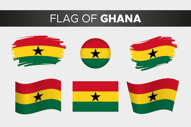 Nationale vlag van ghana in penseelstreek golvende cirkel knopstijl en plat ontwerp