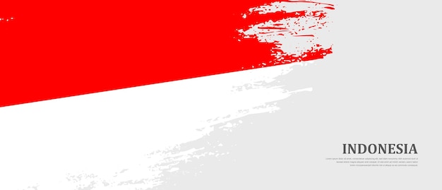 Nationale vlag van Indonesië met de hand getekende getextureerde borstel vlag banner achtergrond