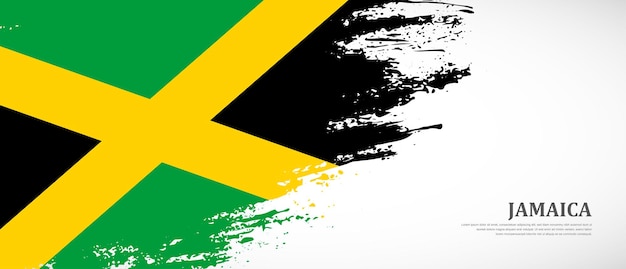 Nationale vlag van Jamaica met de hand getekende getextureerde borstel vlag banner achtergrond