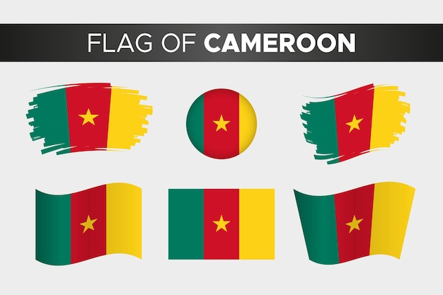 Nationale vlag van Kameroen in penseelstreek golvende cirkel knopstijl en plat ontwerp