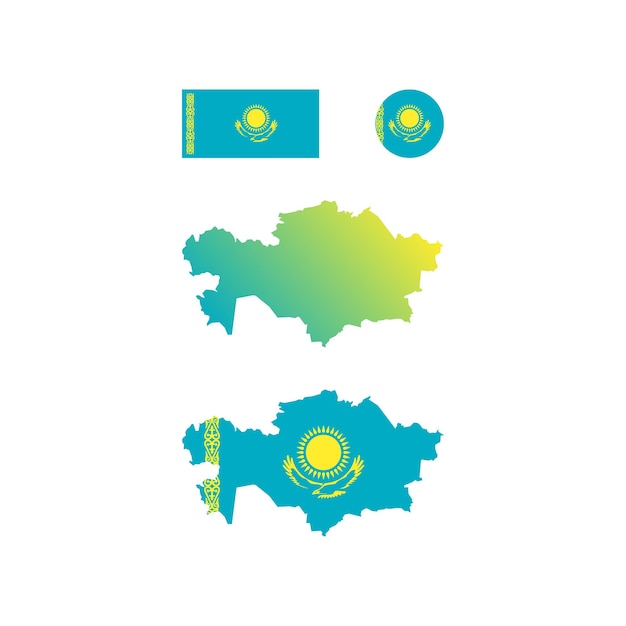Nationale vlag van Kazachstan en kaart ingesteld....