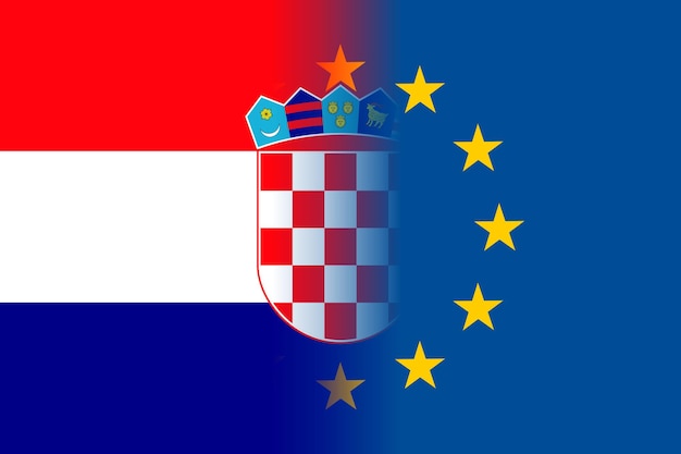 Nationale vlag van Kroatië met een vlag van de Europese Unie twaalf gouden sterren politieke en economische unie met EU-lid sinds 1 juli 2013 Vector vlakke stijl illustratie