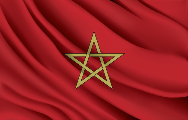 Nationale vlag van Marokko zwaait met realistische vectorillustratie