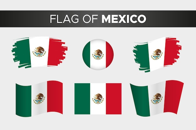 Nationale vlag van mexico in penseelstreek golvende cirkel knopstijl en plat ontwerp