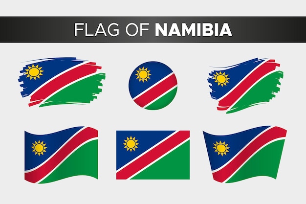 Nationale vlag van Namibië in penseelstreek golvende cirkel knopstijl en plat ontwerp