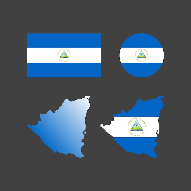 Vector nationale vlag van nicaragua en kaartvectoren ingesteld