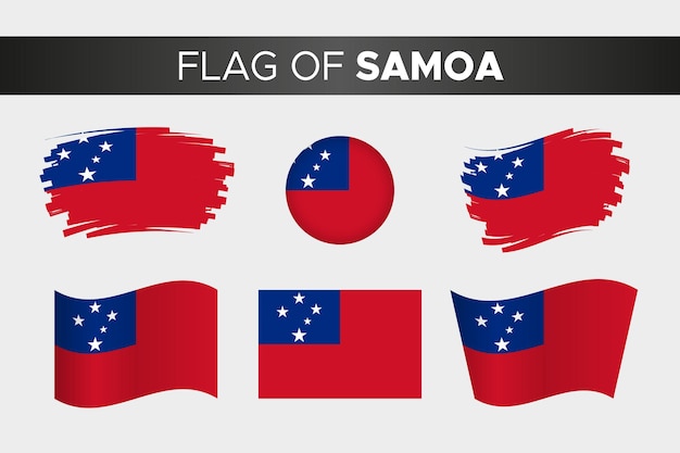 Nationale vlag van samoa in penseelstreek golvende cirkel knopstijl en plat ontwerp