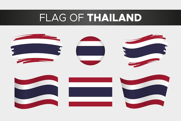 Nationale vlag van thailand in penseelstreek golvende cirkel knopstijl en plat ontwerp