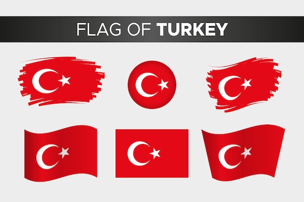 Vector nationale vlag van turkije in penseelstreek golvende cirkel knopstijl en plat ontwerp