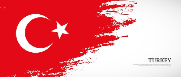 Nationale vlag van Turkije met de hand getekende getextureerde borstel vlag banner achtergrond