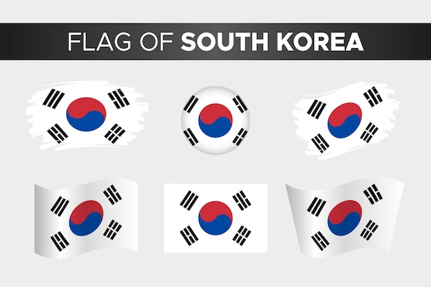 Nationale vlag van Zuid-Korea in penseelstreek golvende cirkel knopstijl en plat ontwerp