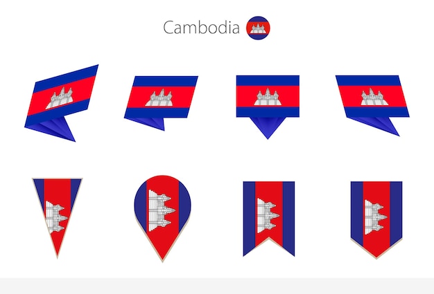 Nationale vlagcollectie van Cambodja acht versies van vectorvlaggen van Cambodja