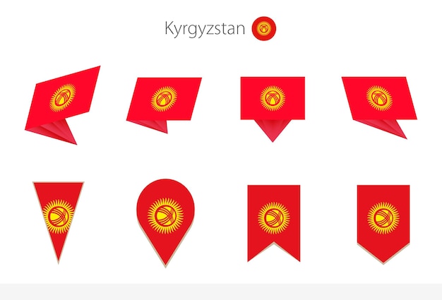 Nationale vlagcollectie van Kirgizië acht versies van vectorvlaggen van Kirgizië