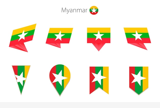 Nationale vlagcollectie van Myanmar acht versies van vectorvlaggen van Myanmar