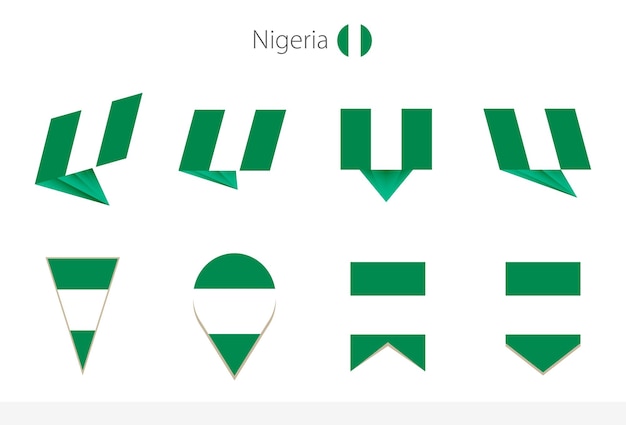 Nationale vlagcollectie van nigeria acht versies van vectorvlaggen van nigeria