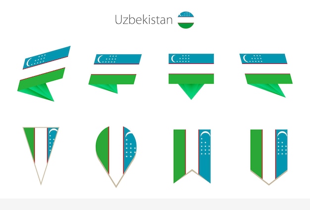 Nationale vlagcollectie van Oezbekistan acht versies van vectorvlaggen van Oezbekistan