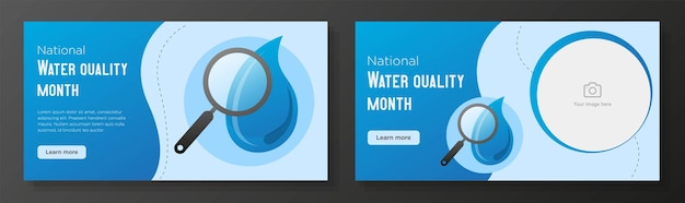 Nationale waterkwaliteit maand online banner sjabloon set waterdruppel monster viering advertentie