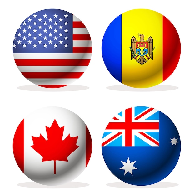 Nations flags icons modern colorful circle isolation