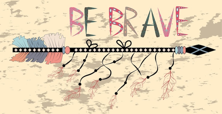 Vector native american accessory with arrow feathers and lettering be brave