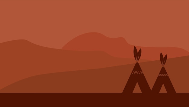 Native american day background design suitable for use on native american day events in the united states with mountain views