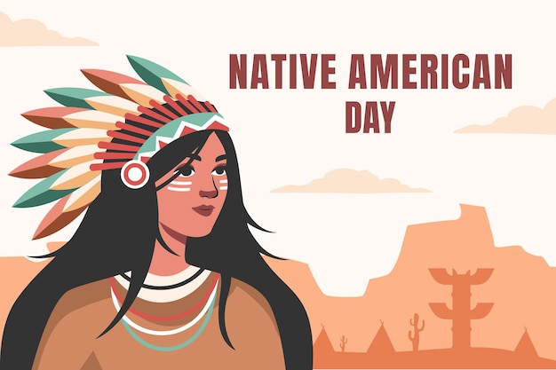 Вектор День коренных американцев с головным убором перо векторная иллюстрация