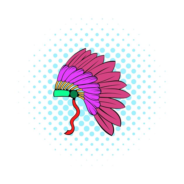 Vector native american feather headdress icon in comics style on a white background