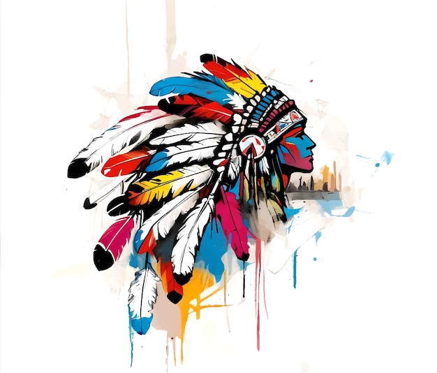 Vector native american head grunge paint art graphic design vector illustration