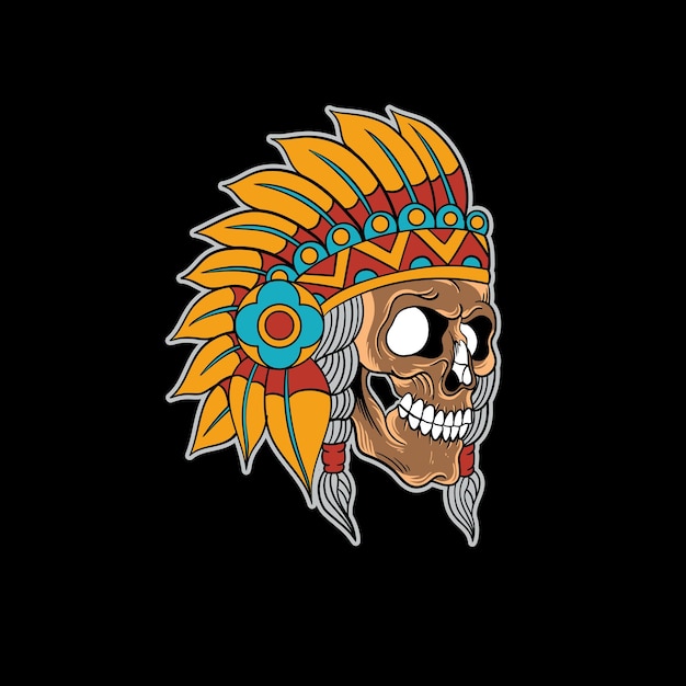 Native american head skull traditional tattoo design