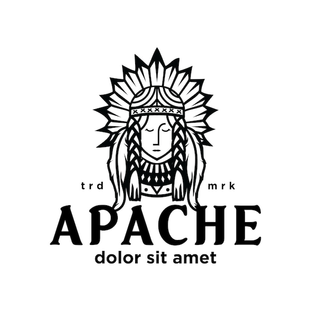 Native American Indian Apache Tribes meisjes logo Vector embleem Label Badges