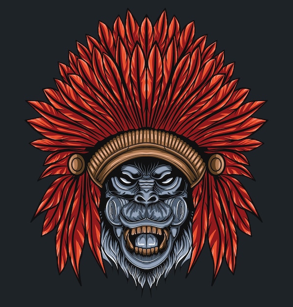 Native american indian chief gorilla hoofd illustratie