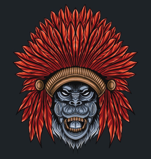 Native american indian chief gorilla hoofd illustratie