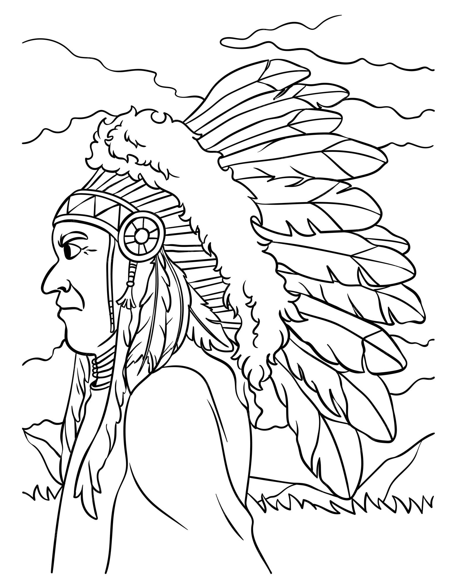 Premium Vector | Native american indian chieftain coloring page