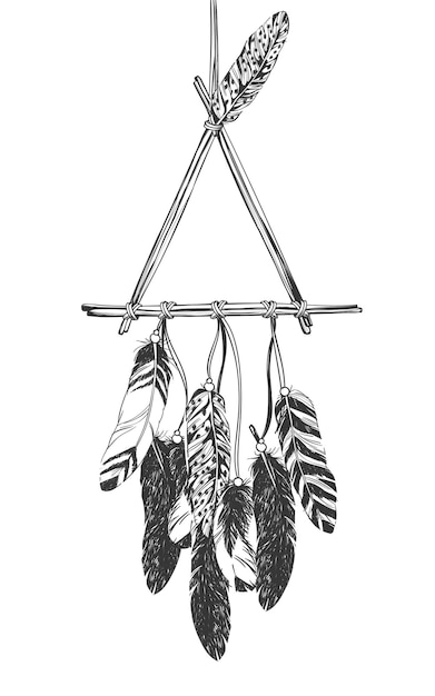 Vector native american indian dreamcatcher with feathers