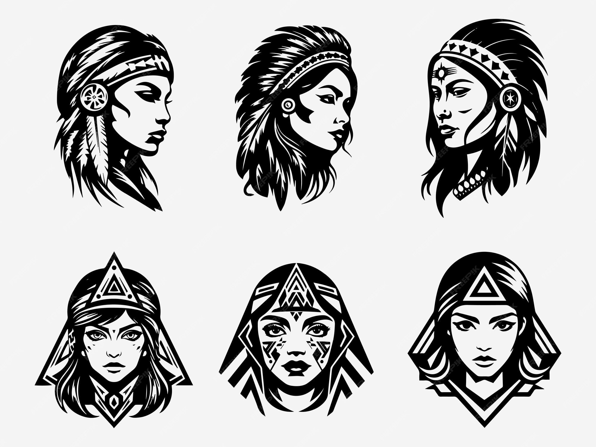 Premium Vector Native American Indian Girl Hand Drawn Illustration Set