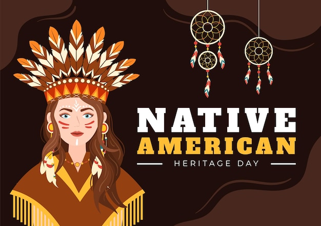 Vector native american indian heritage day template hand drawn cartoon flat illustration