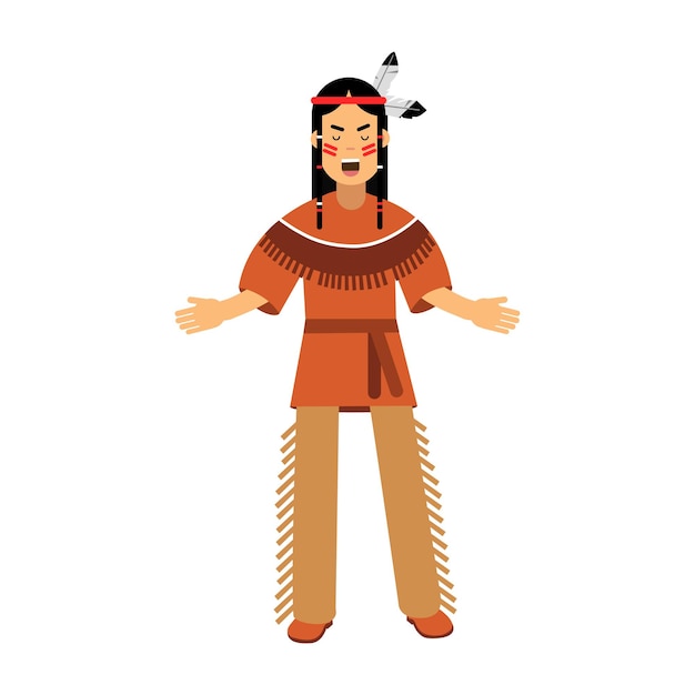 Native american indian in klederdracht vector illustratie geïsoleerd op een witte background