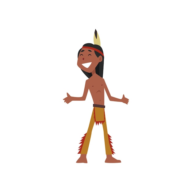 Native American Indian jongen karakter in traditionele kostuum vector illustratie op een witte background