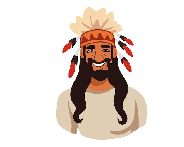 Native american indian man with feathers vector illustration