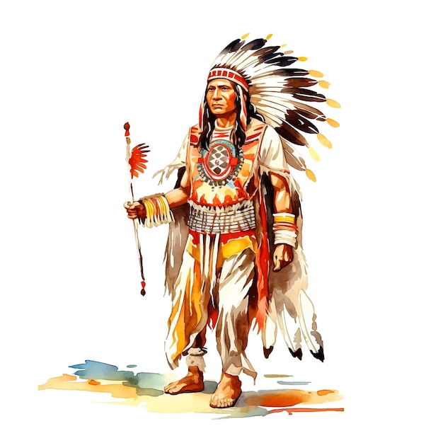 Vettore pittura ad acquerello uomo nativo americano