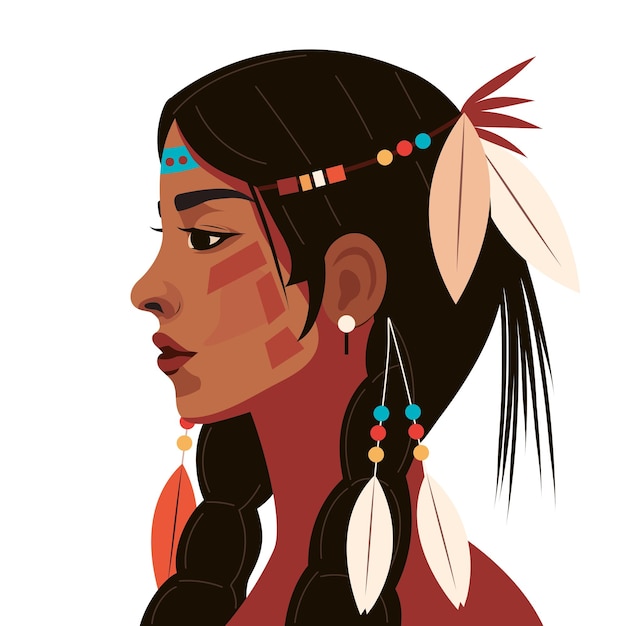 Vector native american meisje profiel