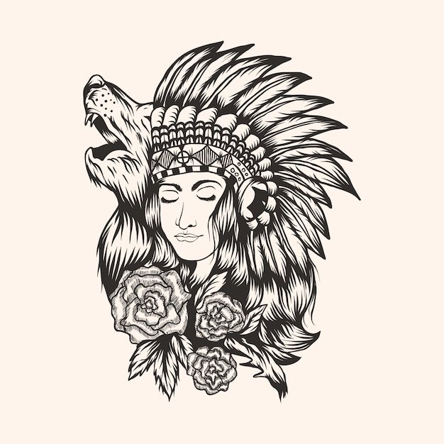 Native American mooi meisje vectorillustratie