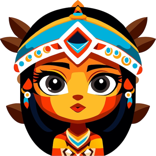 Native American tribal chief Indigenous woman hand drawn flat stylish cartoon sticker icon concept