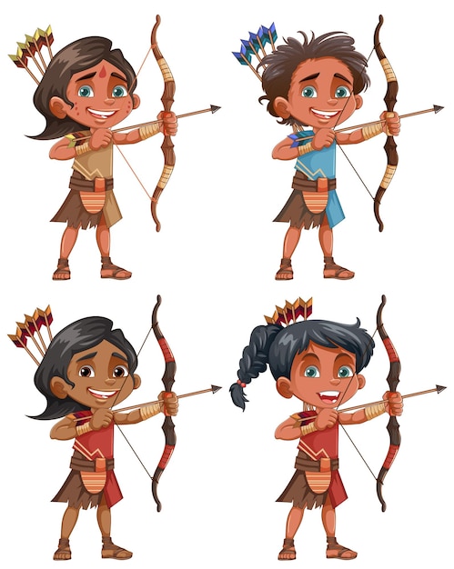 Vector native american tribe kids collection